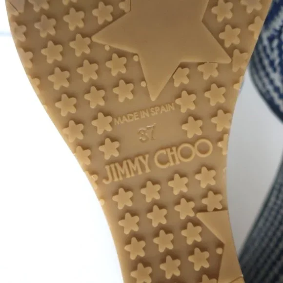 JIMMY CHOO PERFUME CRISSCROSS PLATFORM WEDGE SANDALS BLUE WOVEN RAFFIA SIZE 37 - Picture 11 of 11